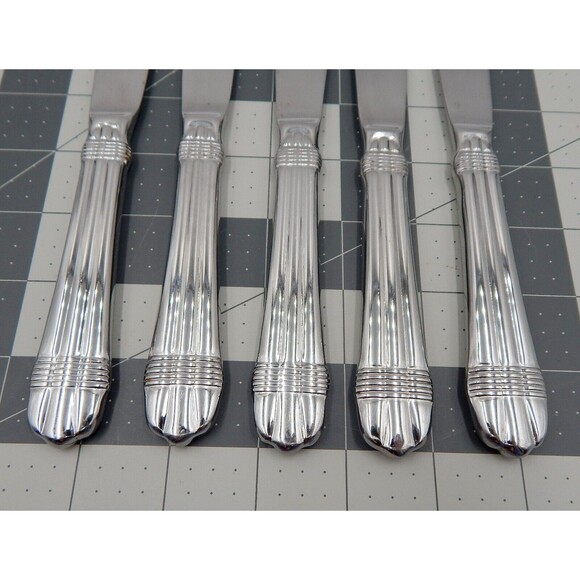 Hampton Silversmith Odyssey Dinner Knife Glossy Ribbed 18/10 Stainless Set of 5 - Picture 3 of 7